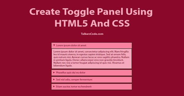 Create Toggle Panel Using HTML5 And CSS